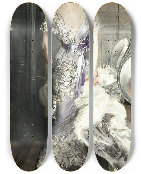 Triptych art skateboard deck of Giovanni Boldini Portrait Of Celia Tobin Clark by Giovanni Boldini (1842-1931)
