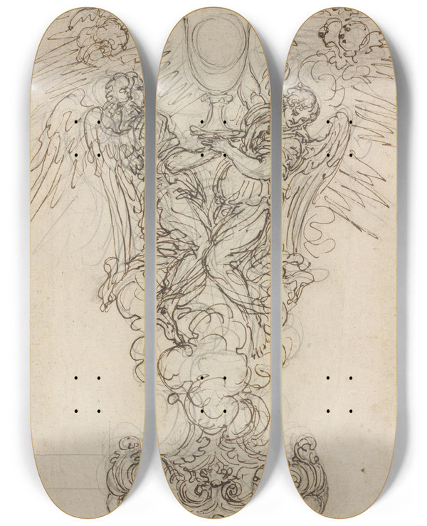 Triptych art skateboard deck of Giovanni Battista Foggini A Monstrance With Two Angels Supporting A Chalice by Giovanni Battista Foggini (1652-1725)
