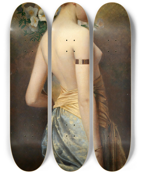 Triptych art skateboard deck of Max Nonnenbruch Flora by Max Nonnenbruch (1857-1922)