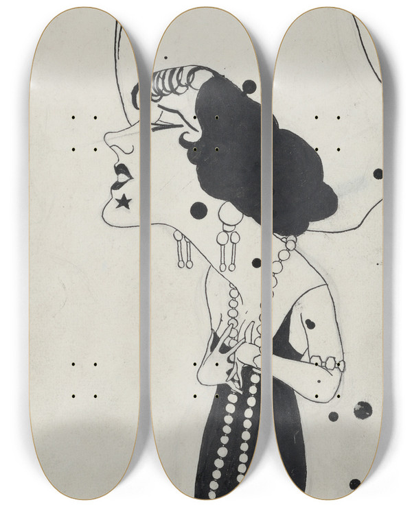 Triptych art skateboard deck of Walter K Kinstler Gloria May Josephine Swanson by Walter K Kinstler (1895-1924)