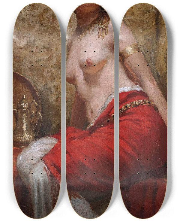 Triptych art skateboard deck of Allan Douglas Davidson Seated Odalisque by Allan Douglas Davidson (1873-1932)