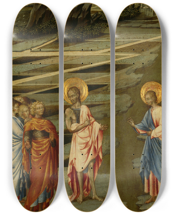 Triptych art skateboard deck of Giovanni Di Paolo Ecce Agnus Dei by Giovanni Paolo Spadino (1403-1482)