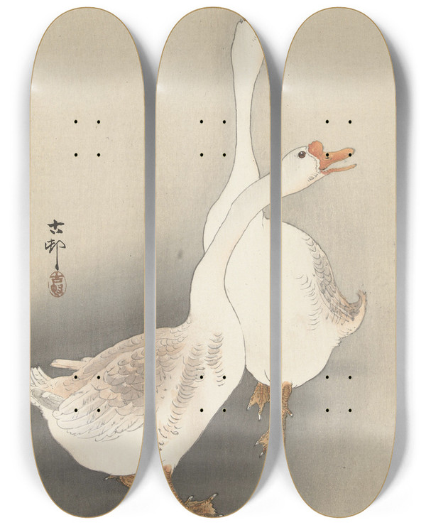 Triptych art skateboard deck of Ohara Koson Two Geese_1 by Ohara Koson (1877-1945)