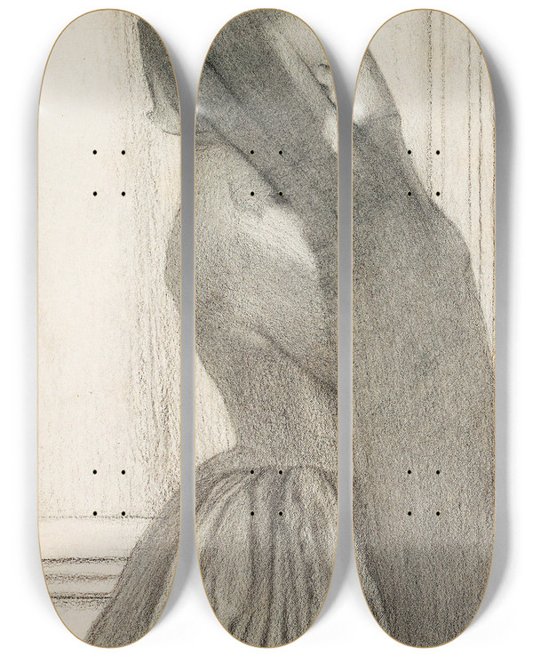 Triptych art skateboard deck of Fernand Khnopff The Veil by Fernand Khnopff (1858-1921)