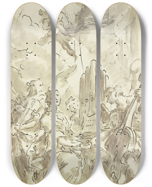 Triptych art skateboard deck of Gaspare Diziani Die Heilige Ccilia Der Kopf Eines Mdchens by Gaspare Diziani (1689-1767)
