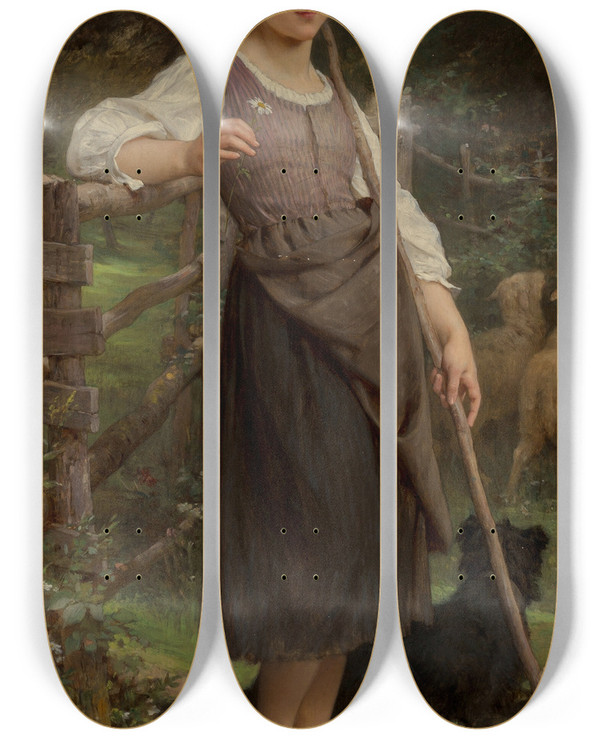 Triptych art skateboard deck of Mile Munier The Shepherdess by mile Munier (1840-1895)