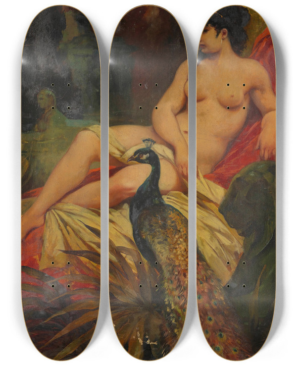 Triptych art skateboard deck of Hermann Schneider Anmuth by Hermann Schneider (1847-1918)