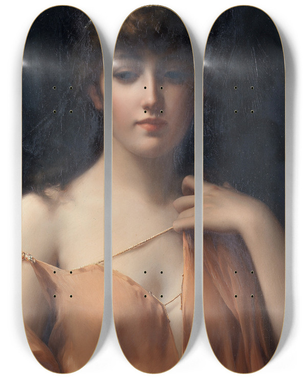 Triptych art skateboard deck of Luis Ricardo Falero A Classical Beauty by Luis Ricardo Falero (1851-1896)