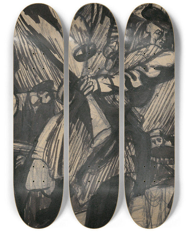 Triptych art skateboard deck of Jn Novk Uprising by Jan Novak (1921-1944)