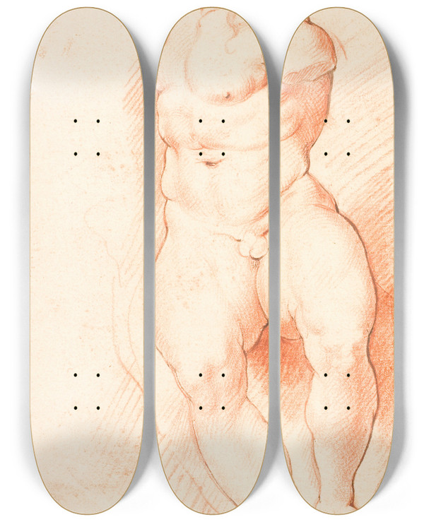 Triptych art skateboard deck of Willem Panneels Siddende Mand Antik Skulptur by Willem Panneels (1600-1634)