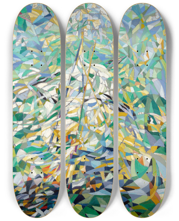 Triptych art skateboard deck of Joseph Stella Spring Theprocession by Joseph Stella (1877-1946)