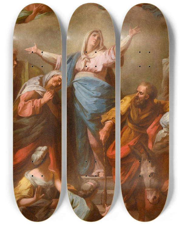 Triptych art skateboard deck of Nicolas Perseval Le Magnificat by Nicolas Perseval (1745-1837)