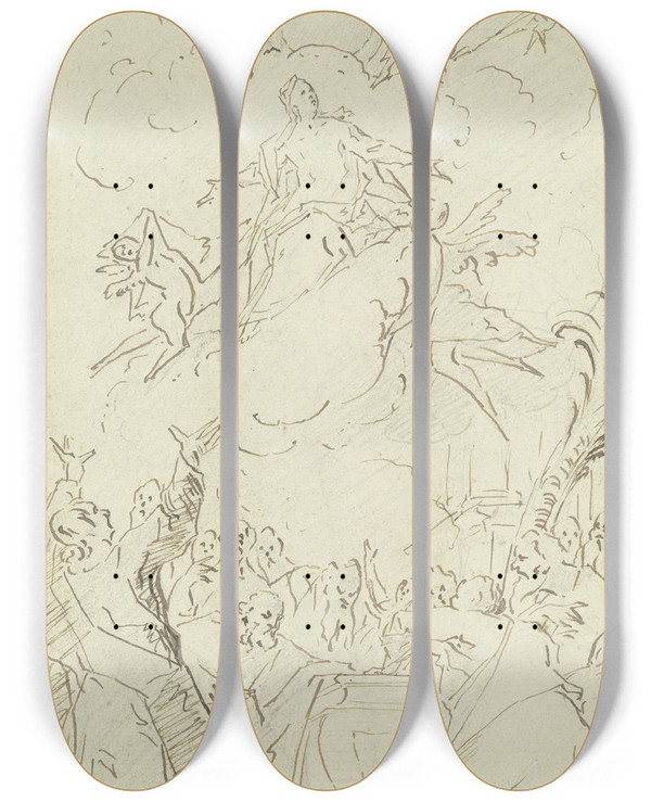Triptych art skateboard deck of Christian Wink Assumption Of Mary by Christian Wink (1738-1797)