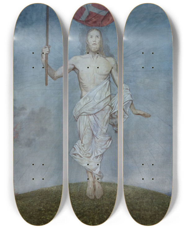Triptych art skateboard deck of Hans Thoma Ostertriptychon Auferstehung Christi by Hans Thoma (1839-1924)
