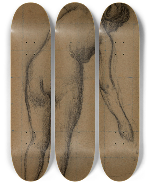 Triptych art skateboard deck of Pierre Puvis De Chavannes Femme Nue Debout Vue De Dos by Pierre Puvis De Chavannes (1824-1898)