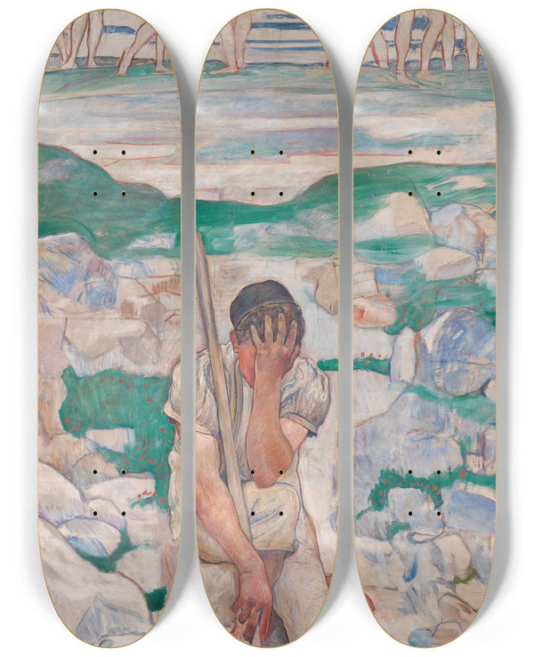 Triptych art skateboard deck of Ferdinand Hodler The Dream Of The Shepherd by Ferdinand Hodler (1853-1918)