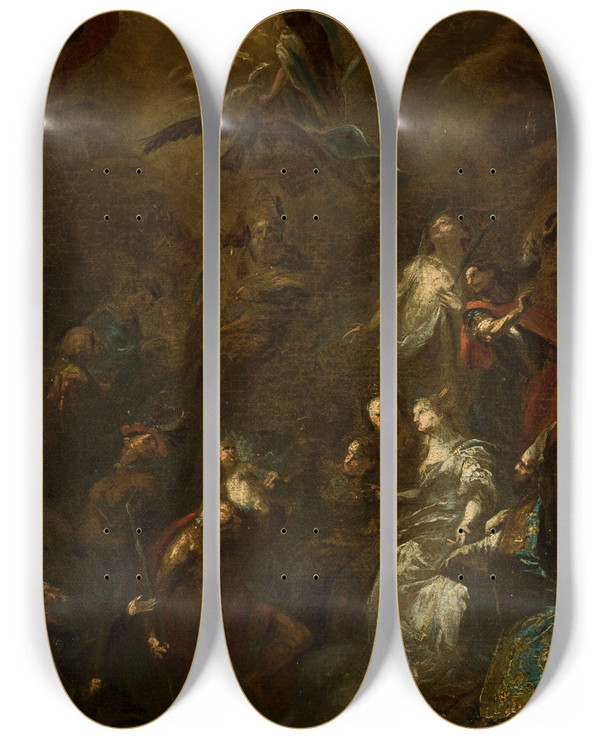 Triptych art skateboard deck of Franz Anton Maulbertsch Fourteen Holy Helpers by Franz Anton Maulbertsch (1724-1796)
