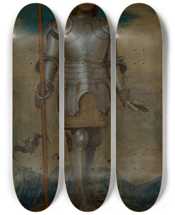 Triptych art skateboard deck of Hans Thoma Der Heilige Ritter Georg by Hans Thoma (1839-1924)