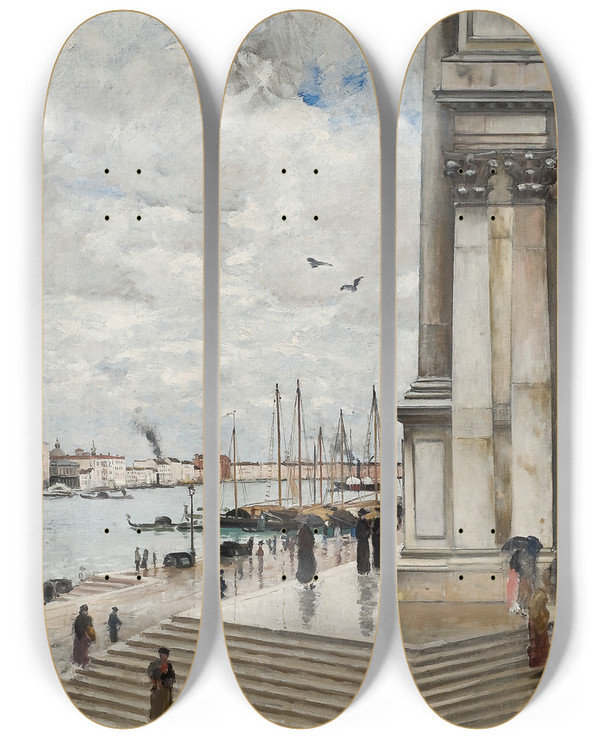 Triptych art skateboard deck of Carl Sknberg The Grand Canal Venice by Carl Skanberg (1850-1883)