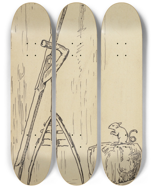 Triptych art skateboard deck of Hans Thoma Sense by Hans Thoma (1839-1924)