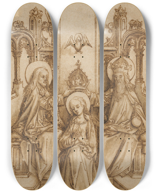 Triptych art skateboard deck of Hans Holbein The Elder The Coronation Of Mary by Hans Holbein The Elder (1460-1524)