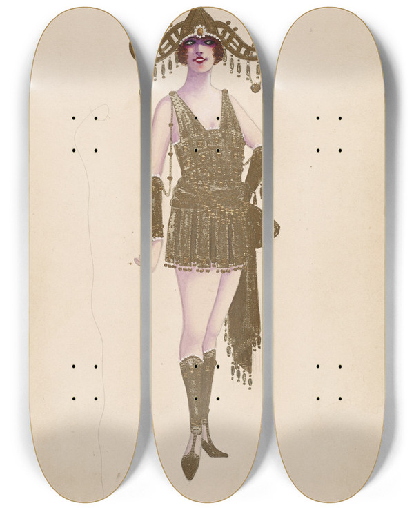 Triptych art skateboard deck of Will R Barnes A Golden Guard by Will R Barnes (1939)