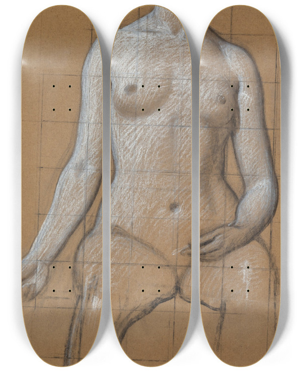 Triptych art skateboard deck of Herbert James Draper Study For Song by Herbert James Draper (1864-1920)