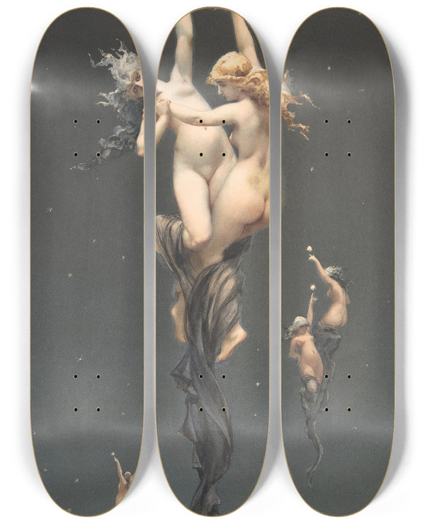 Triptych art skateboard deck of Luis Ricardo Falero Twin Stars_2 by Luis Ricardo Falero (1851-1896)