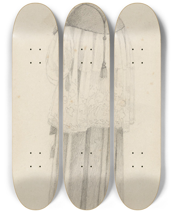 Triptych art skateboard deck of Adolph Tidemand Katolsk Geistlig Berchtesgaden by Adolph Tidemand (1814-1876)