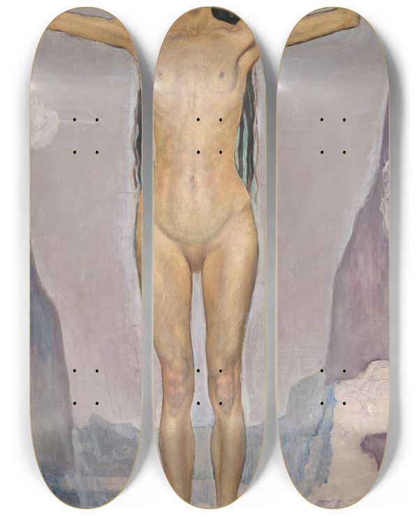 Triptych art skateboard deck of Ferdinand Hodler Day Truth by Ferdinand Hodler (1853-1918)