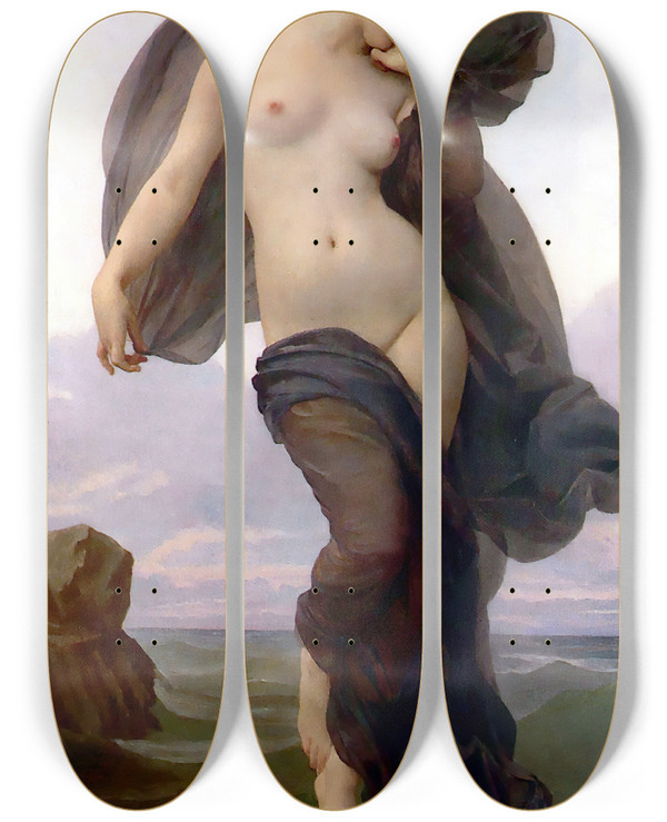 Triptych art skateboard deck of William Bouguereau Evening Mood by William Bouguereau (1825-1905)