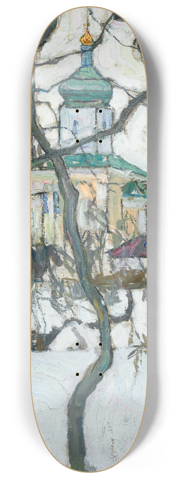 Abraham Manievich - Winter Scene With Church 8.25 inch art skate deck