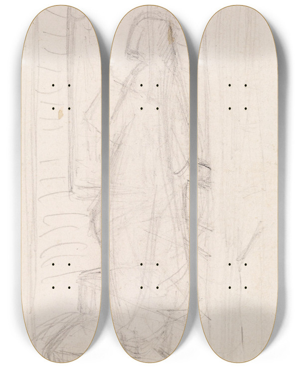 Triptych art skateboard deck of Sir John Everett Millais Tennysons St Agnes Eve Compositional Sketch_1 by Sir John Everett Millais (1829-1896)