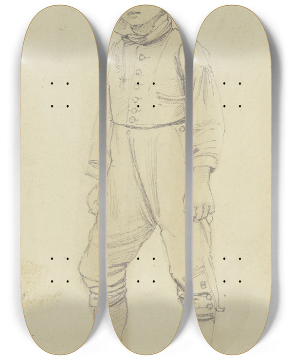 Triptych art skateboard deck of Jakob Becker Standing Boy With Cap by Jakob Becker (1810-1872)
