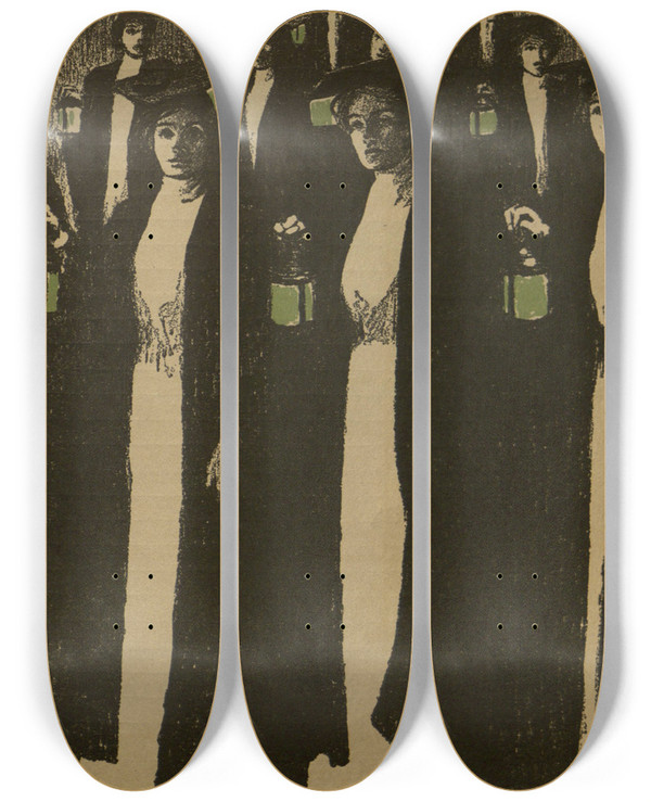 Triptych art skateboard deck of Jessie Willcox Smith October by Jessie Willcox Smith (1863-1935)