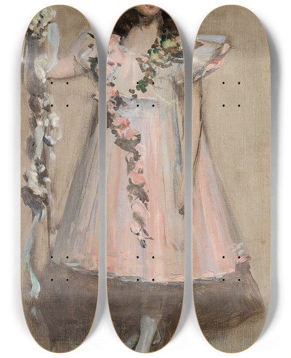 Triptych art skateboard deck of Sir John Lavery The Garlanded Girl by Sir John Lavery (1856-1941)