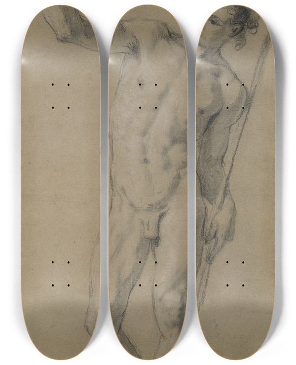 Triptych art skateboard deck of Franois Lemoyne Saint John The Baptist by Francois Lemoyne (1688-1737)
