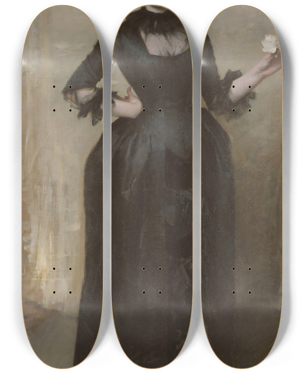 Triptych art skateboard deck of John Singer Sargent Lady With The Rose Charlotte Louise Burckhardt by John Singer Sargent (1856-1925)