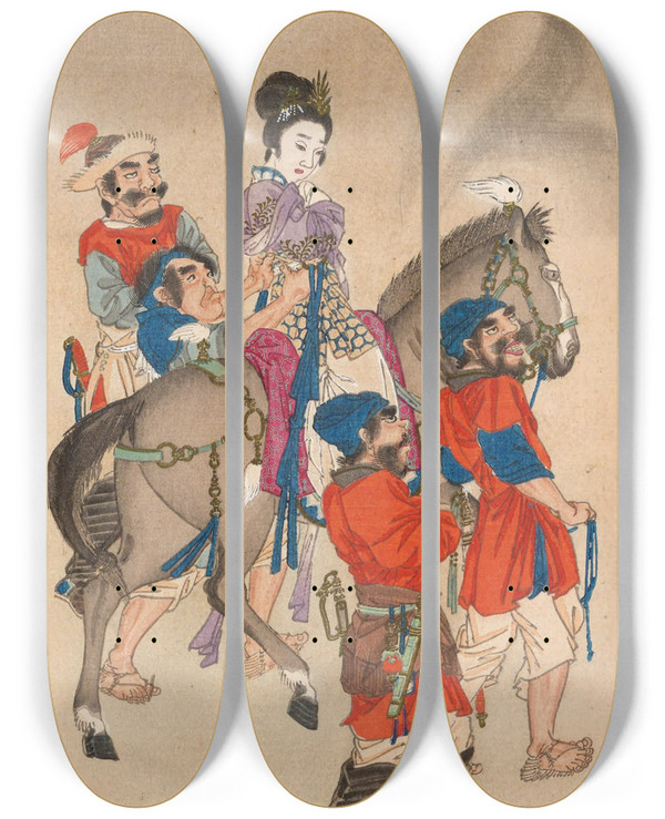 Triptych art skateboard deck of Nanbara Sakujir Shubi Gakan Pl14 by Nanbara Sakujiro (1889)