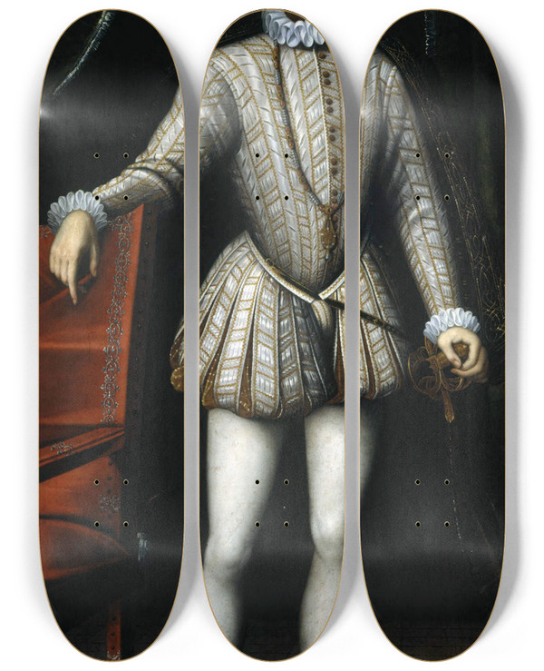 Triptych art skateboard deck of Franois Clouet Portrait De Charles Ix 15501574 Roi De France by Francois Clouet (1536-1572)