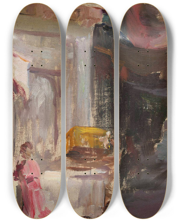 Triptych art skateboard deck of Jan Cigliski Street Fragment From The Journey To Constantinople by Jan Ciaglinski (1858-1913)