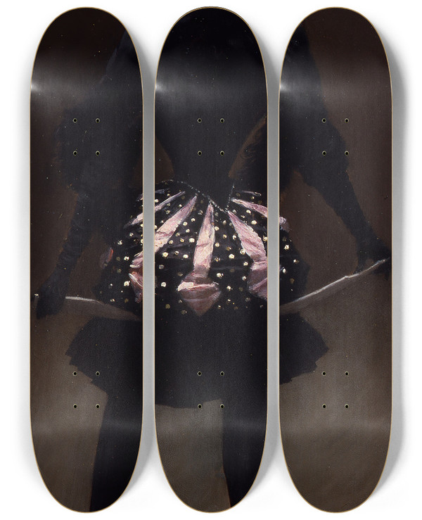 Triptych art skateboard deck of Jean Braud Harlequine by Jean Beraud (1849-1935)
