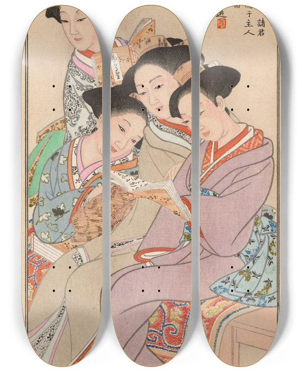 Triptych art skateboard deck of Nanbara Sakujir Shubi Gakan Pl06 by Nanbara Sakujiro (1889)