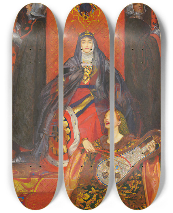 Triptych art skateboard deck of Byam Shaw The Queen Of Spades by Byam Shaw (1872-1919)