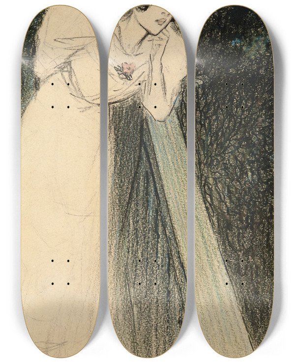 Triptych art skateboard deck of Thophile Alexandre Steinlen Deux Femmes En Robe by Theophile Alexandre Steinlen (1859-1923)