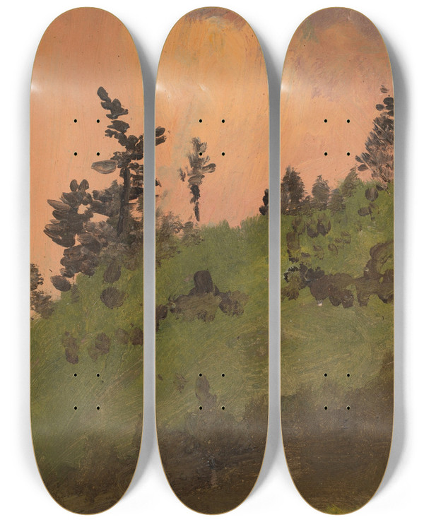 Triptych art skateboard deck of Frederic Edwin Church Landscape At Woods by Frederic Edwin Church (1826-1900)