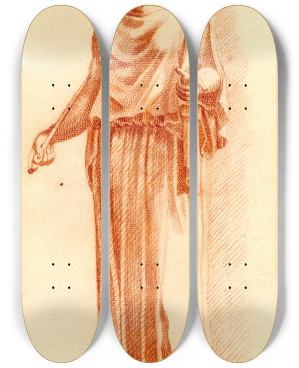 Triptych art skateboard deck of Cornelis Pronk Beeld Van Staande Vrouw Met Staf In Haar Hand by Cornelis Pronk (1691-1759)