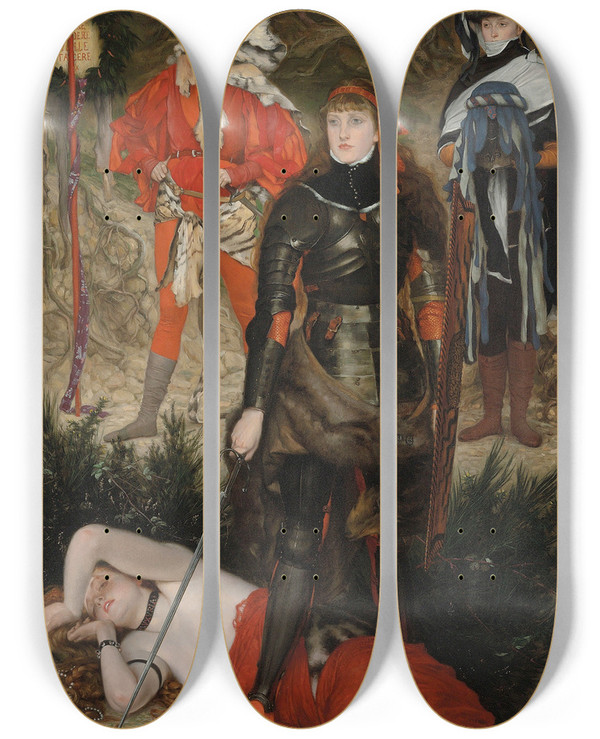 Triptych art skateboard deck of James Tissot Triumph Of The Will The Challenge by James Tissot (1836-1902)