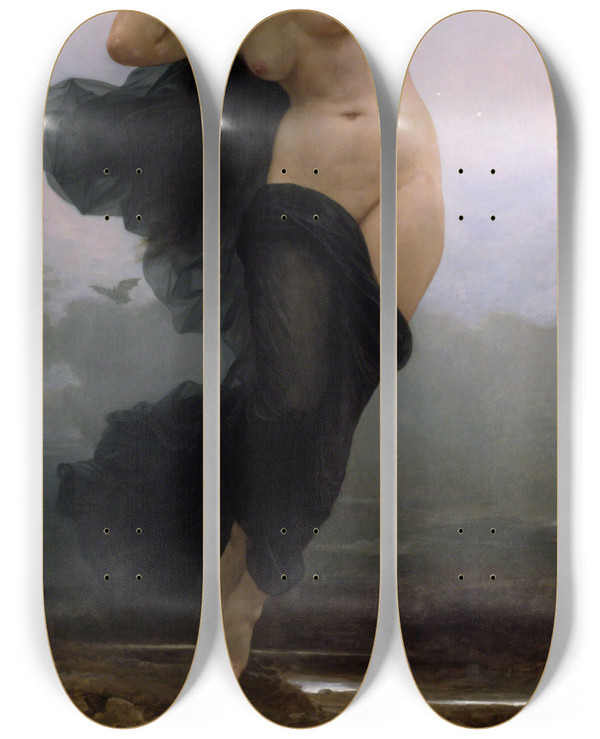 Triptych art skateboard deck of William Bouguereau La Nuit by William Bouguereau (1825-1905)