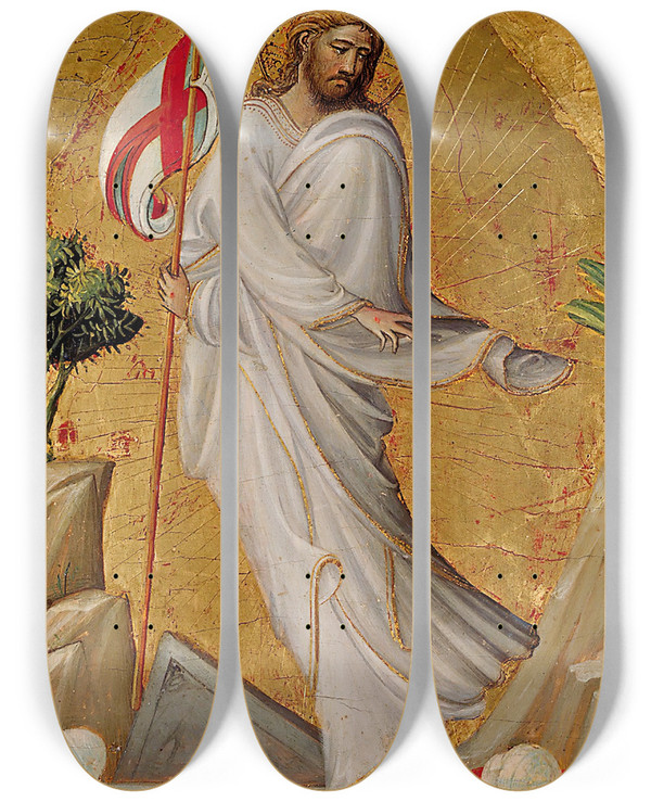 Triptych art skateboard deck of Giovanni Dal Ponte The Resurrection Of Christ by Giovanni Dal Ponte (1385-1438)
